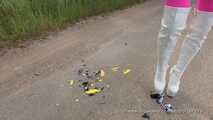 Model car crushing beside the motorway