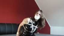 Miss J get hogtied gagged in a shiny PVC outfit