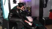 Studio session with masoslave Cbt, electricity, Inhale, he squirts on the rubber boots