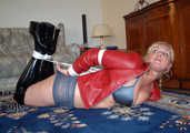 Hogtied in black and red