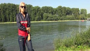 Watch Chloe enjoying her shiny nylon Rainwear at the River