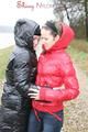 Jill and Petra playing with eachother outdoor wearing sexy shiny nylon down jackets (Pics)