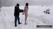 Naked barefoot Greta is tightly bound in snow - Part 1