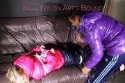 Sandra being tied and gagged from Stella both wearing sexy shiny nylon downwear (Pics)