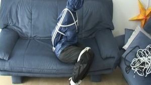 Tied and gagged archive girl hooded completely shut (Video)