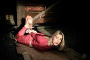 Ermintrude in Red Spy Barefoot Hogtie