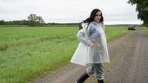 Miss Amira in Lepper nylon rain gear and transparent rain suit with Ilse Jacobsen coat