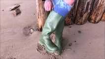 Rubber boot mistress at the North Sea beach for my welliefans