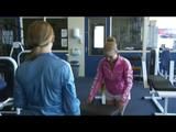 Katharina and Jenny in the fitness studio wearing sexy shiny nylon shorts and rain jackets (Video)