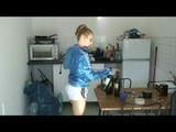 Jenny being at home wearing sexy white shiny nylon shorts and a blue rain jacket (Video)