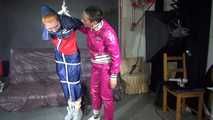 Ronja tied and gagged by stella in shiny nylon rainwear 