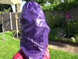 Watch Sandra bound, gagged and nylonhooded in her shiny nylon Rainwear