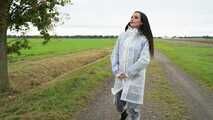 Miss Amira in Lepper nylon rain gear and transparent rain suit with Ilse Jacobsen coat