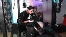 Studio session with masoslave Cbt, electricity, Inhale, he squirts on the rubber boots