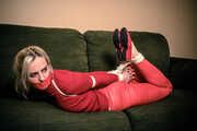 1071 Sandy in Red Pants Hogtie Video and Images