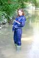 Stella jumping in puddles wearing sexy blue shiny nylon rainwear and rubber boots (Pics)