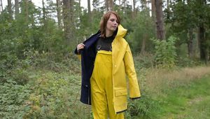 Miss Petra goes for a walk in friesennerz, yellow rain dungarees and rubber boots (looped version)