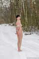 Naked barefoot Claudia tied up in cold winter snow