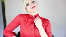 Buttoned-up in red masturbation