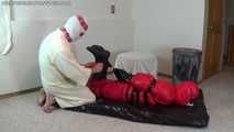 shiny down girl hogtie