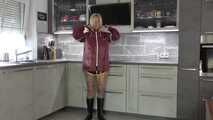 Miss Francine in different raincoats (behind the scenes)