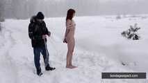 Naked barefoot Greta is tightly bound in snow - Part 1