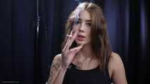 19 years old brunette is smoking 100mm cork cigarette 