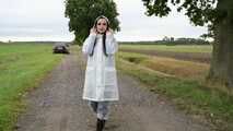 Miss Amira in Lepper nylon rain gear and transparent rain suit with Ilse Jacobsen coat