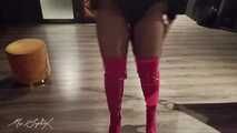 Red thigh high boots