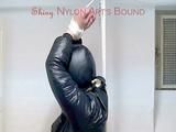 Pia tied, gagged and hooded in a cellar overhead wearing shiny nylon crazy sensation downwear in red and black (Pics)