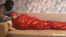 Shiny down sleeping bag fetish and breathplay