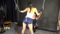 Watching Stella dominating Aiyana being tied and gagged overhead with ropes and chains (Video) Part 1 of 2