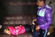 Sandra being tied and gagged from Stella both wearing sexy shiny nylon downwear (Pics)