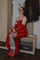 Bound in red latexdress