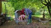 Mock slaughter of our lovingly raised boar in the barn ( role play )