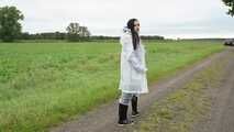 Miss Amira in Lepper nylon rain gear and transparent rain suit with Ilse Jacobsen coat