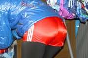 SEXY SONJA wearing a special shiny down jacket, a spandex leggin and a shiny nylon shorts during ordering the cupboard (Pics)