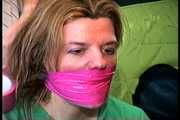 38 Yr OLD SOCIAL WORKER GETS HANDGAGGED, MOUTH STUFFED, CLEAVE GAGGED, TIED WITH RAWHIDE, WRITES RANSOM NOTE, WRAP BONDAGE TAPE GAGGED AND GAG TALKS 