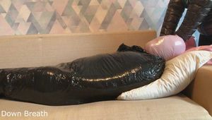 Mummification with sleeping bag and plastic