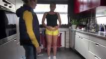SEXY STELLA doing her housework in shiny nylon shorts (Video)