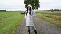 Miss Amira in Lepper nylon rain gear and transparent rain suit with Ilse Jacobsen coat