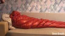 Shiny down sleeping bag fetish and breathplay