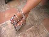 7 inch high heels dangling