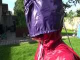 Watch Sandra bound, gagged and nylonhooded in her shiny nylon Rainwear