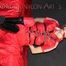 ***HOT***HOT***HOT***Mia wearing a sexy red shiny nylon jumpsuit and black shiny heel rubber boots being tied and gagged with belts and a clothgag (Pics)