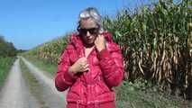 Watch Chloe taking a walk with her shiny nylon Downjacket