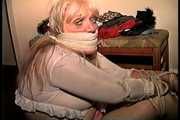 50 Yr OLD REAL ESTATE AGENT GETS MOUTH STUFFED, VET TAPE WRAP GAGGED, BAREFOOT, BALL-TIED, TOE-TIED, HANDGAGGED, GAG TALKING AND NECK AND BODY TICKLED (D74-13)