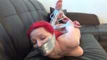 Morrigan - Ponytailed redhead strips completely naked before enjoying tape bondage (video)