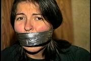 FIRST GRADE LATINA SCHOOL TEACHER IS WRAP GAGGED WITH SEMI CLEAR BROWN PACKAGING TAPE, BLACK ELECTRICAL TAPE, SILVER DUCT TAPE & MOUTH STUFFED WITH RAG (D69-4)