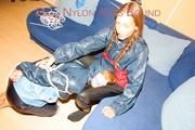 Stella tied and gagged by Leonie both wearing sexy shiny nylon rainwear (Pics)